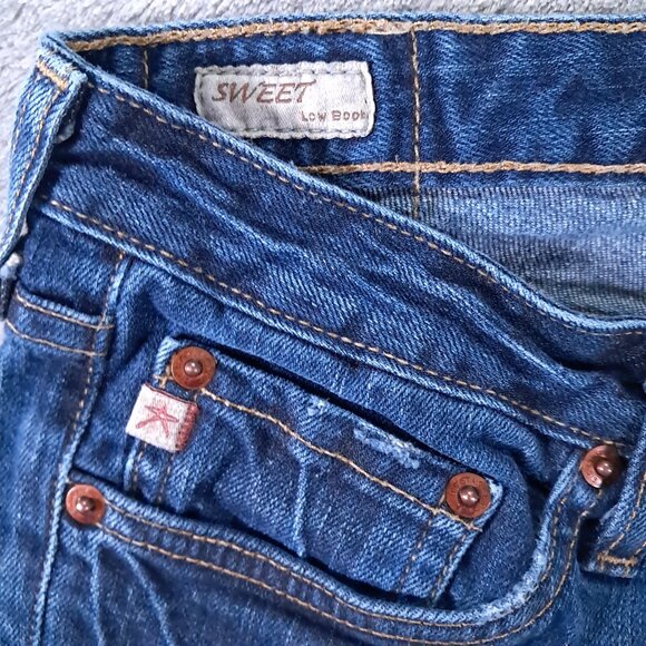 BIG STAR Sweet Low Boot Cut Jean Womens 32x33, Tag 29L Stretch Blue Distressed - Picture 6 of 15